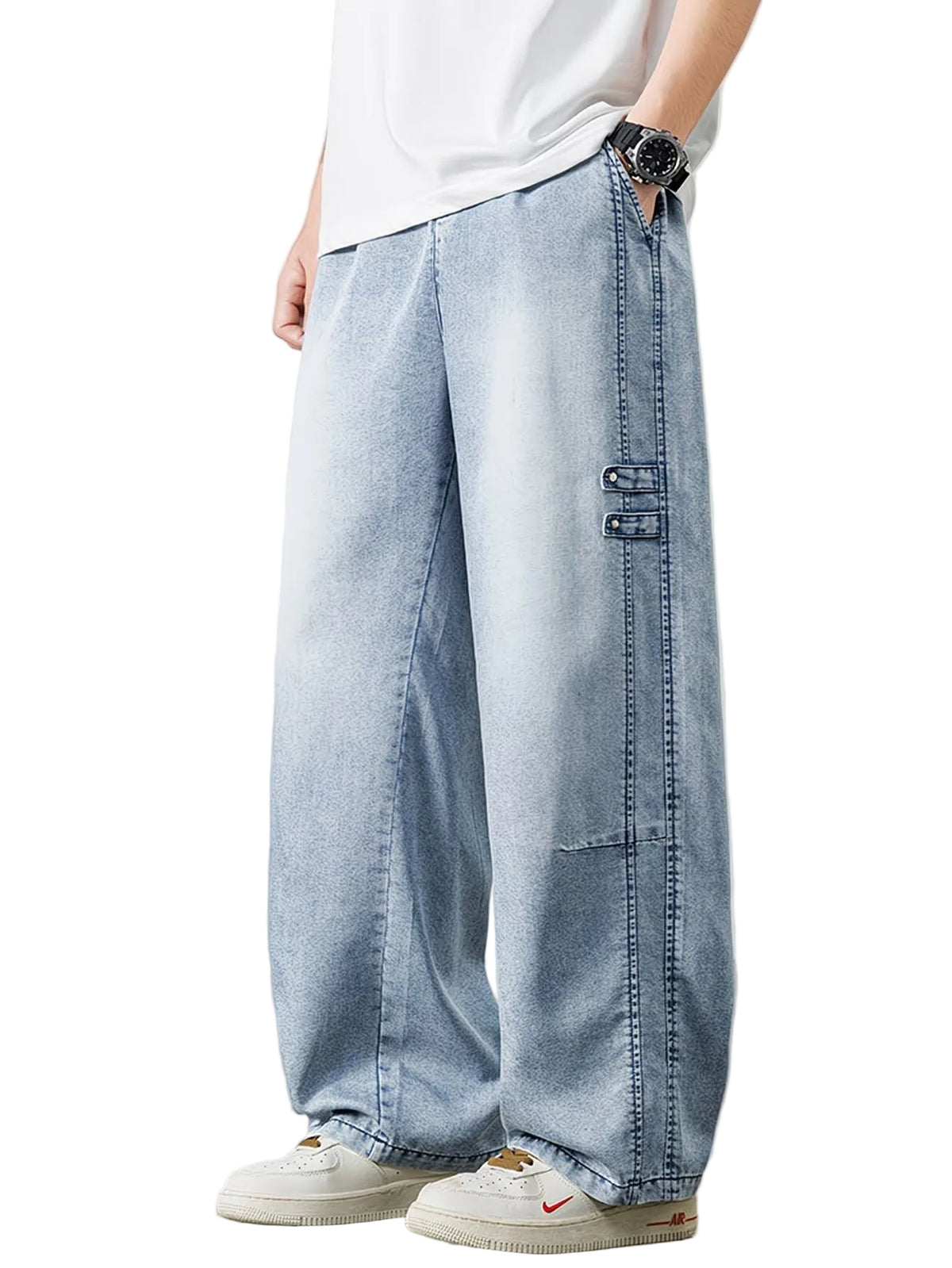 Men's Wide-Leg Pants with Faded Finish