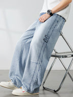 Men's Wide-Leg Pants with Faded Finish