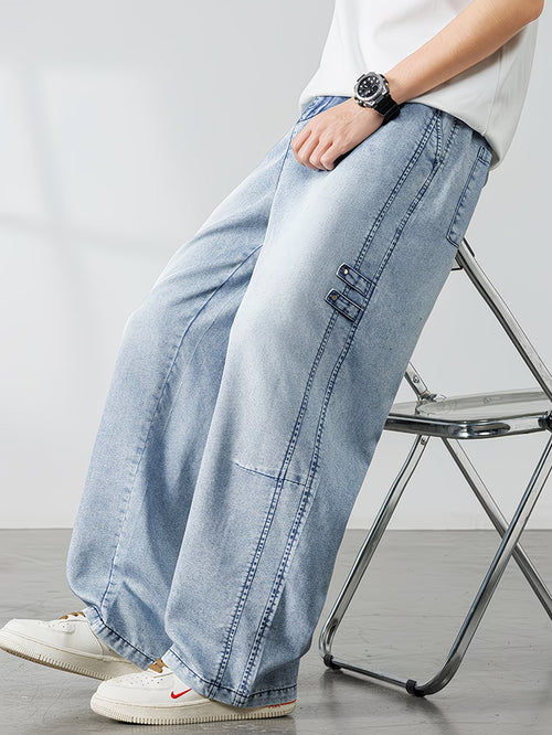 Men's Wide-Leg Pants with Faded Finish