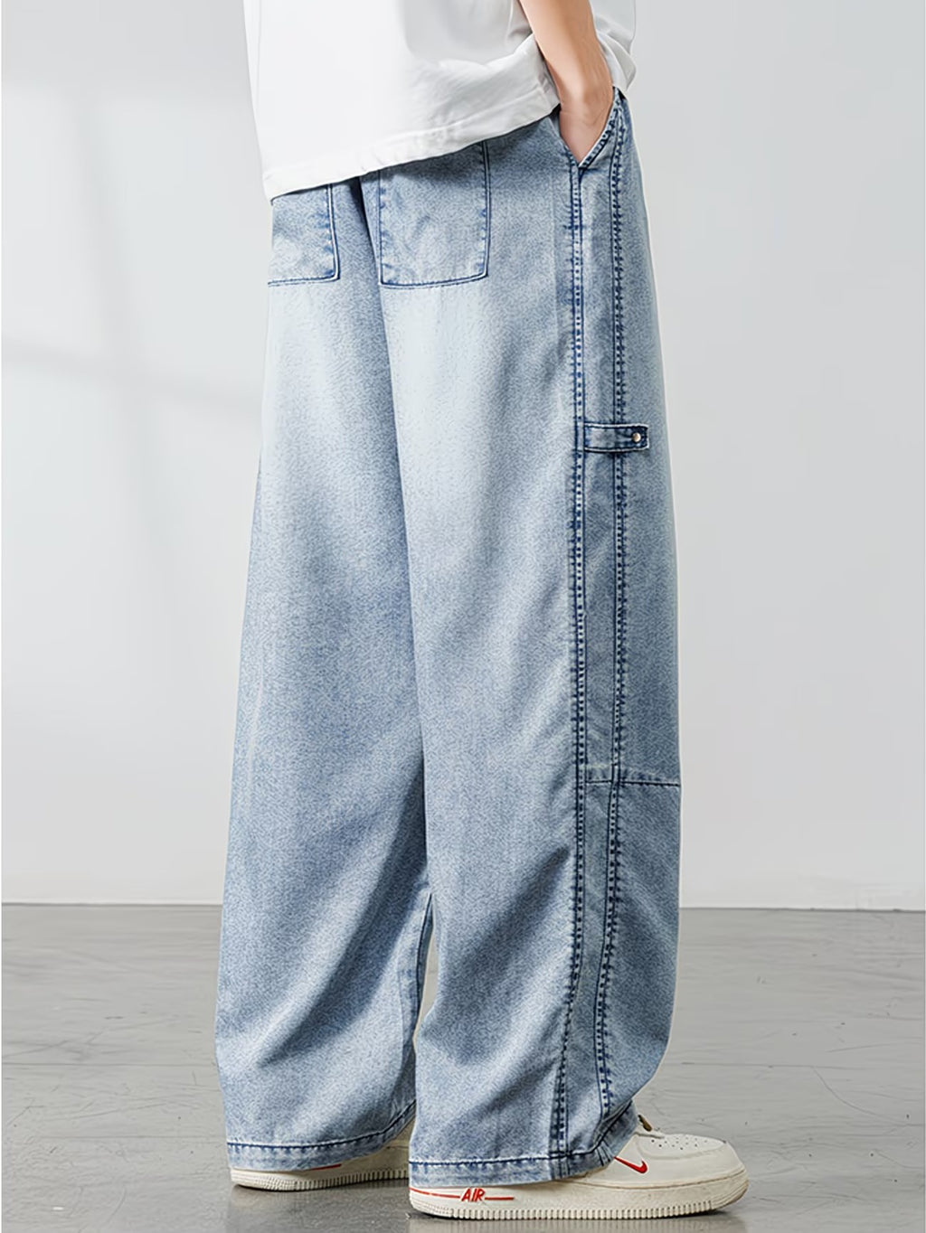 Men's Wide-Leg Pants with Faded Finish