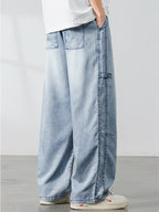 Men's Wide-Leg Pants with Faded Finish