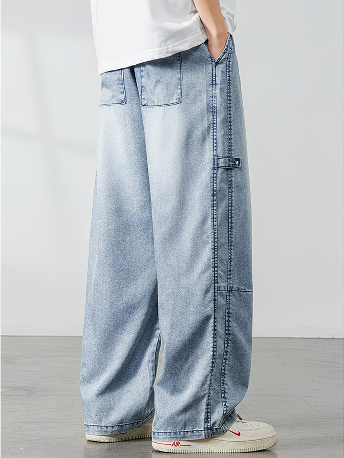 Men's Wide-Leg Pants with Faded Finish