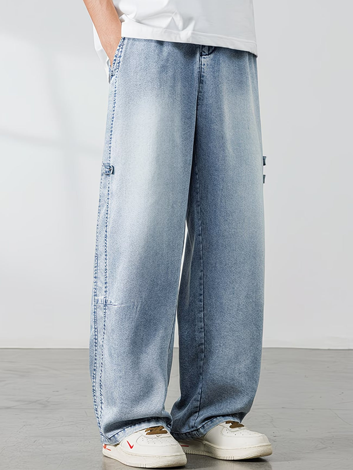 Men's Wide-Leg Pants with Faded Finish