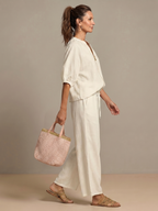 Women's Zip Front Blouson Top Wide Leg Two-Piece Set