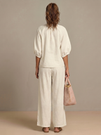 Women's Zip Front Blouson Top Wide Leg Two-Piece Set