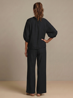 Women's Zip Front Blouson Top Wide Leg Two-Piece Set