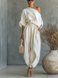 Women's Aria | Off-Shoulder Draped Top and Tapered Trouser Two-Piece Set