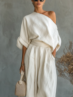 Women's Aria | Off-Shoulder Draped Top and Tapered Trouser Two-Piece Set