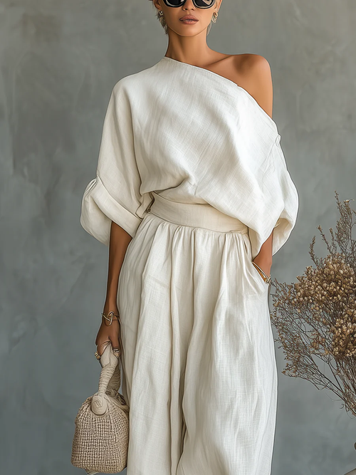 Women's Aria | Off-Shoulder Draped Top and Tapered Trouser Two-Piece Set