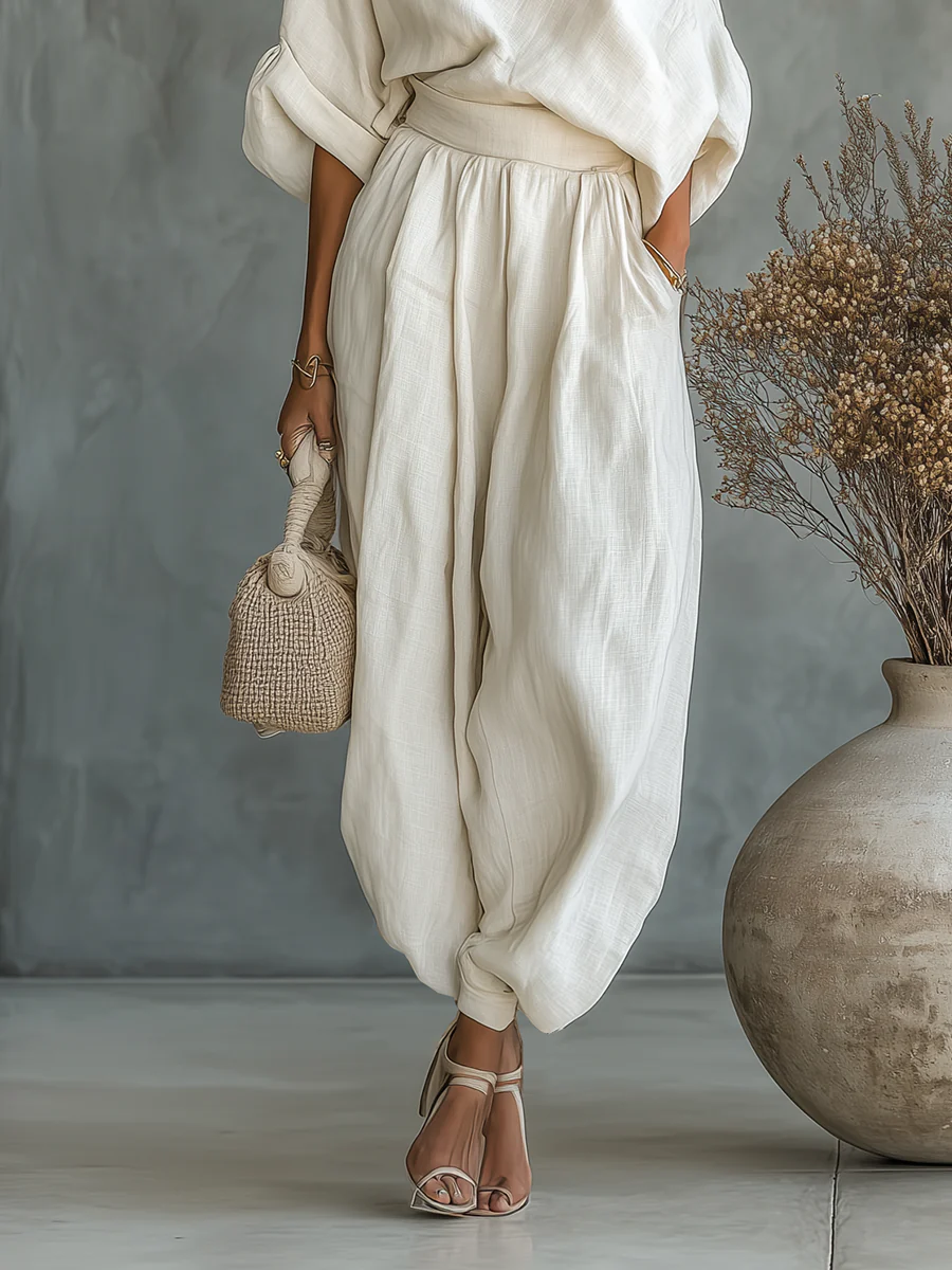 Women's Aria | Off-Shoulder Draped Top and Tapered Trouser Two-Piece Set