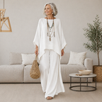 Women's Batwing Tunic Top and Flowing Wide-Leg Pant Two-Piece Set