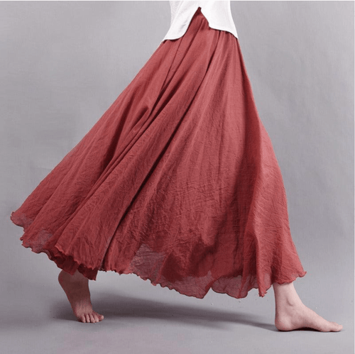 Women's Boho Pull-On Flared Maxi Skirt with Elastic Waist