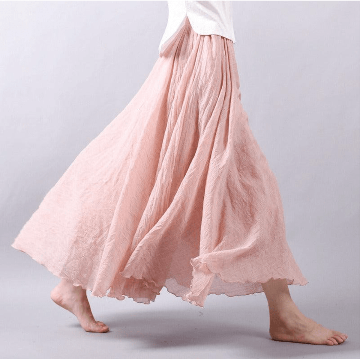 Women's Boho Pull-On Flared Maxi Skirt with Elastic Waist