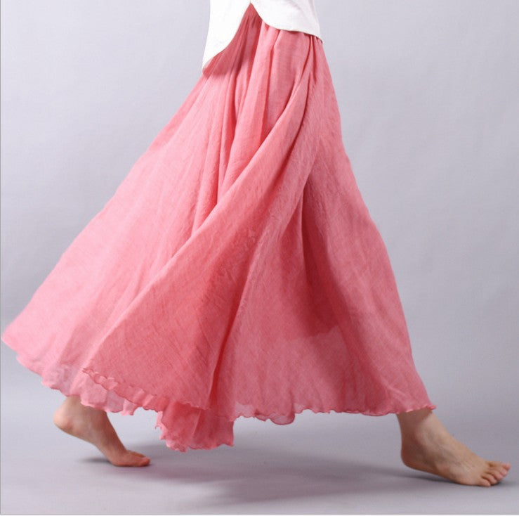 Women's Boho Pull-On Flared Maxi Skirt with Elastic Waist