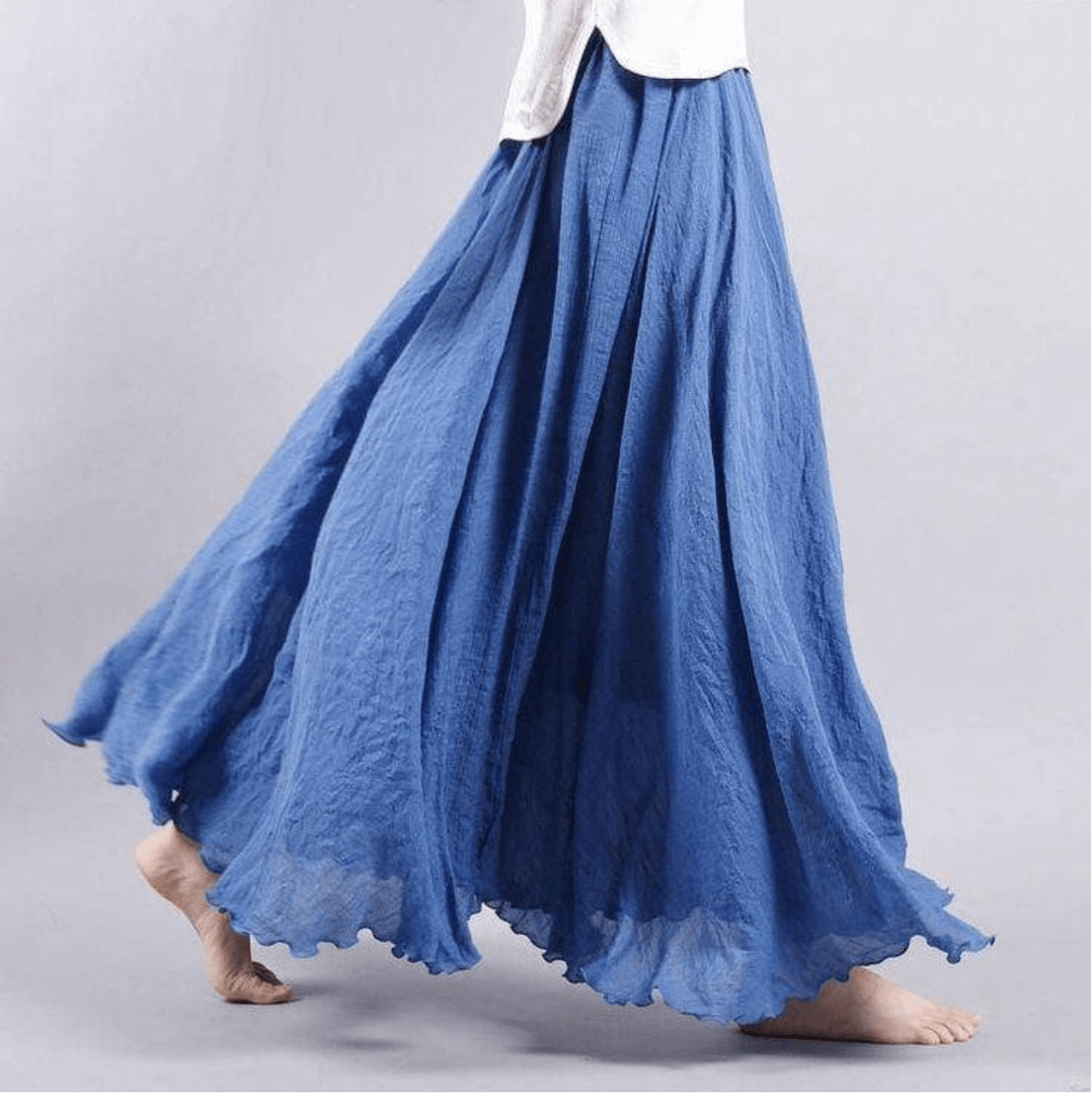 Women's Boho Pull-On Flared Maxi Skirt with Elastic Waist
