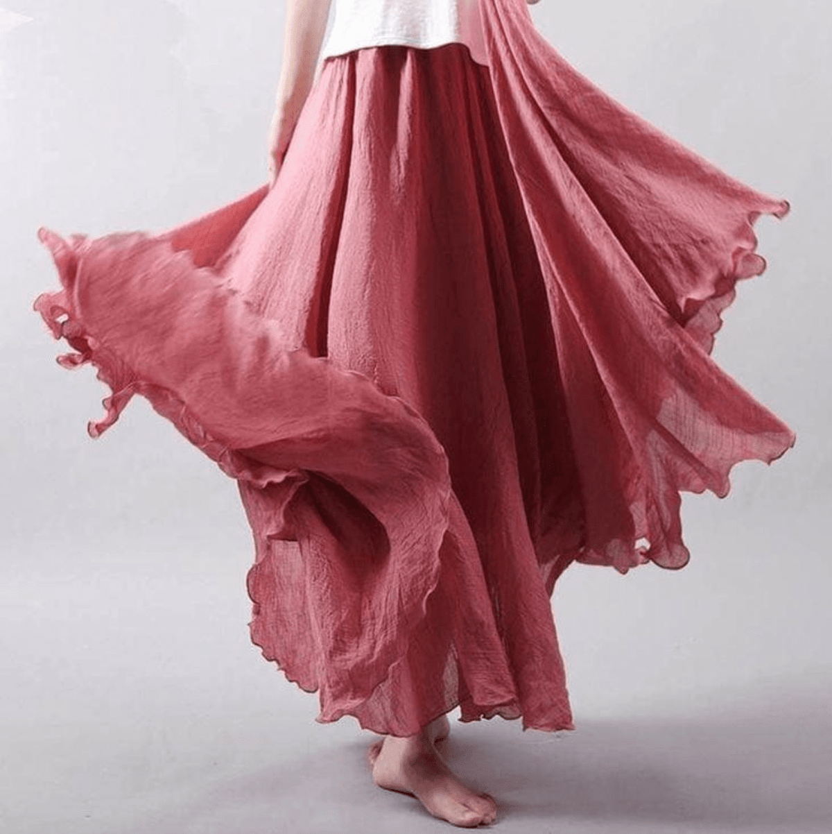 Women's Boho Pull-On Flared Maxi Skirt with Elastic Waist