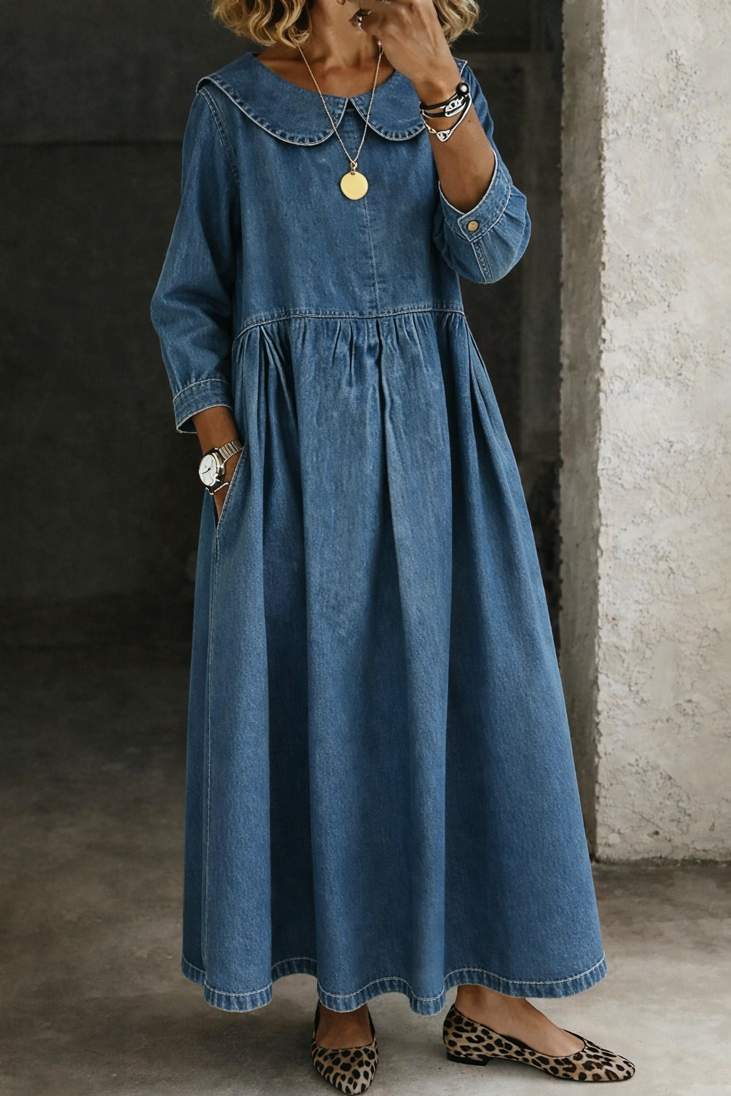 Women's Clara Peter Pan Collar Long-Sleeve Maxi Dress
