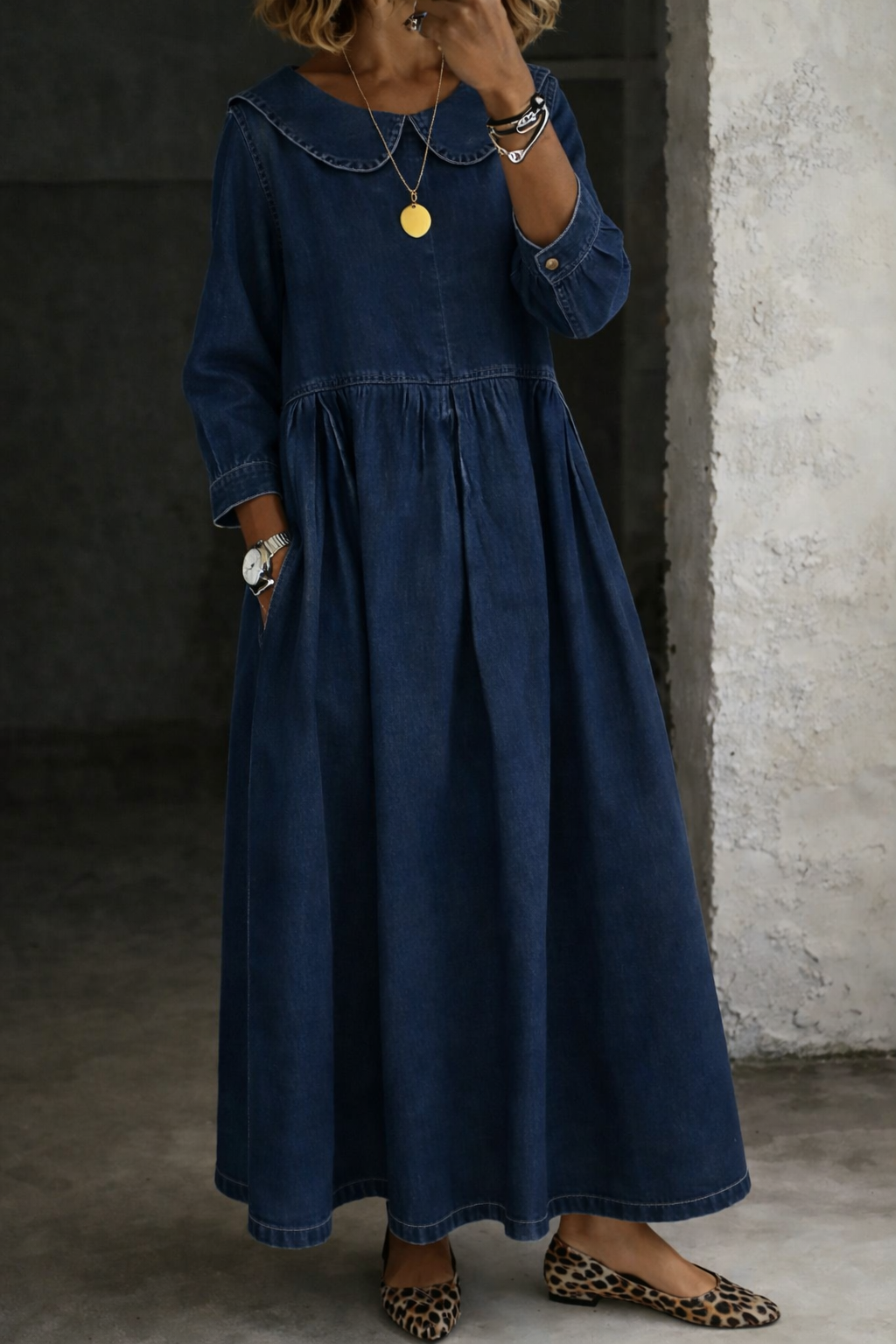 Women's Clara Peter Pan Collar Long-Sleeve Maxi Dress