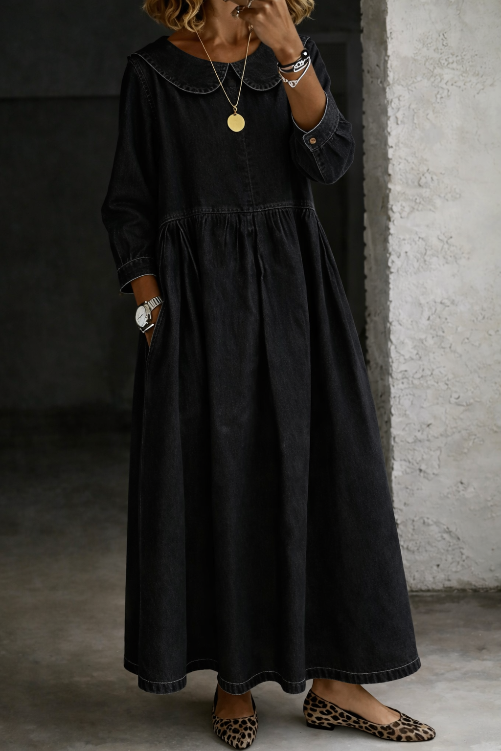Women's Clara Peter Pan Collar Long-Sleeve Maxi Dress