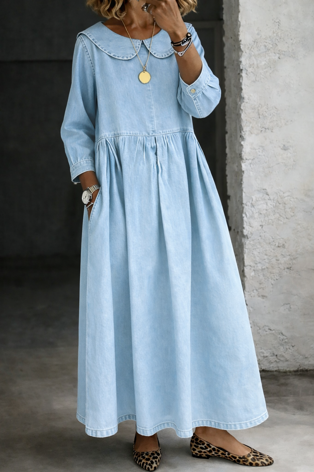 Women's Clara Peter Pan Collar Long-Sleeve Maxi Dress