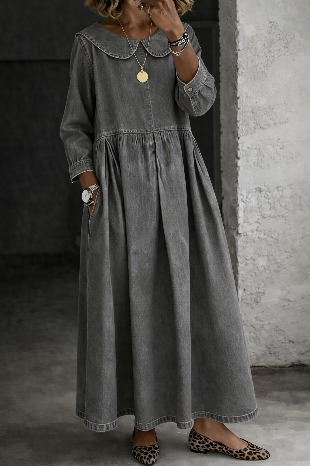 Women's Clara Peter Pan Collar Long-Sleeve Maxi Dress