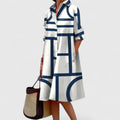 Women's Coletta | Geometric Print Collared Long Sleeve Midi Dress