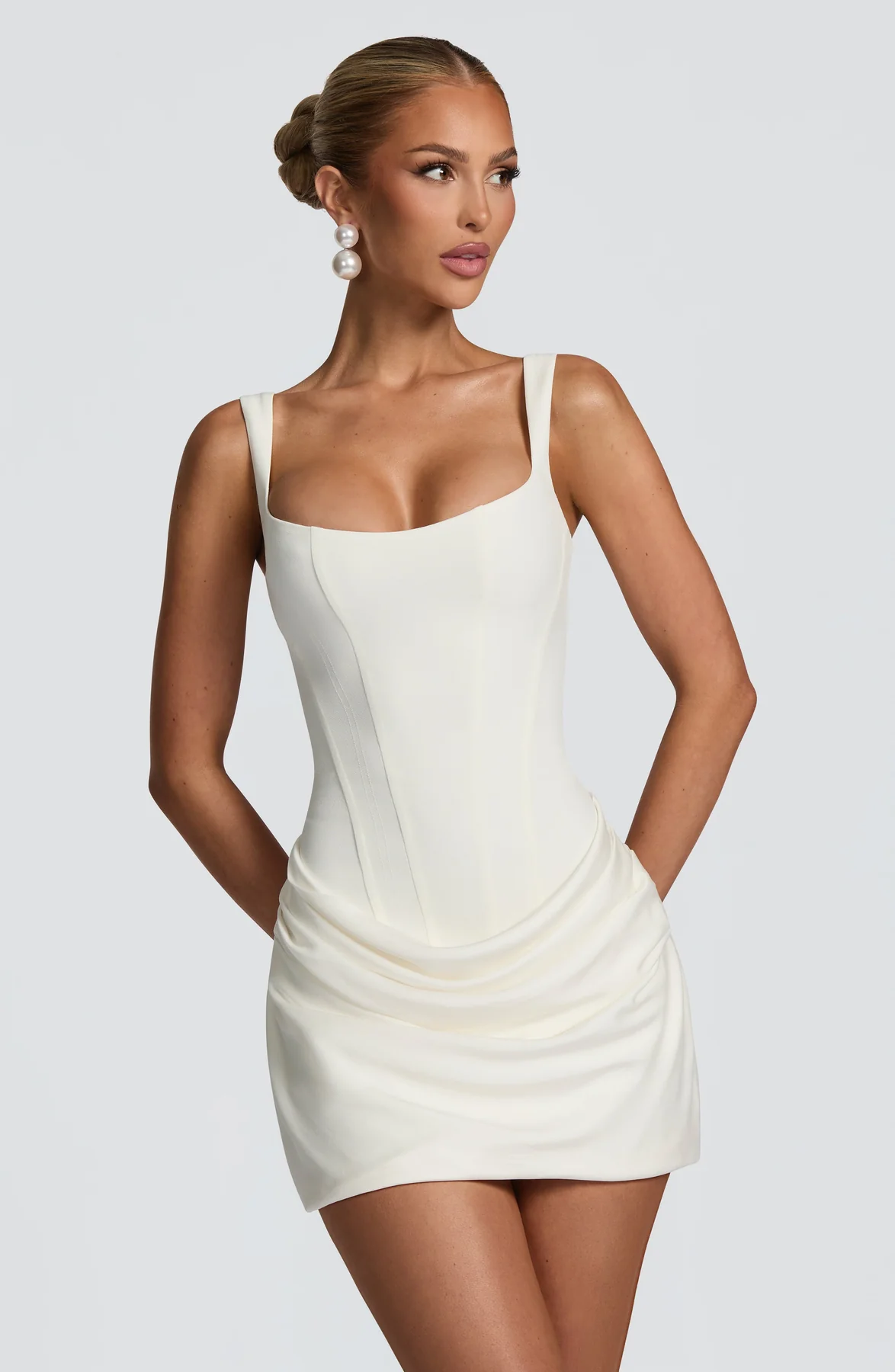 Women's Corset-Bodice Square-Neck Draped Mini Dress