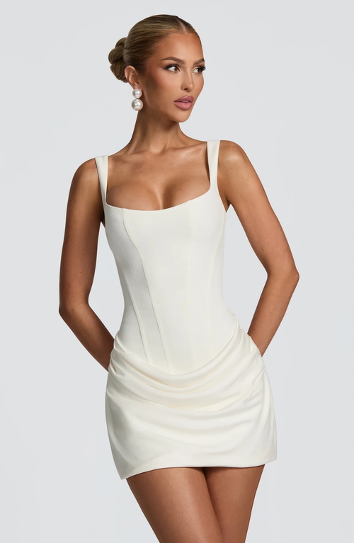 Women's Corset-Bodice Square-Neck Draped Mini Dress