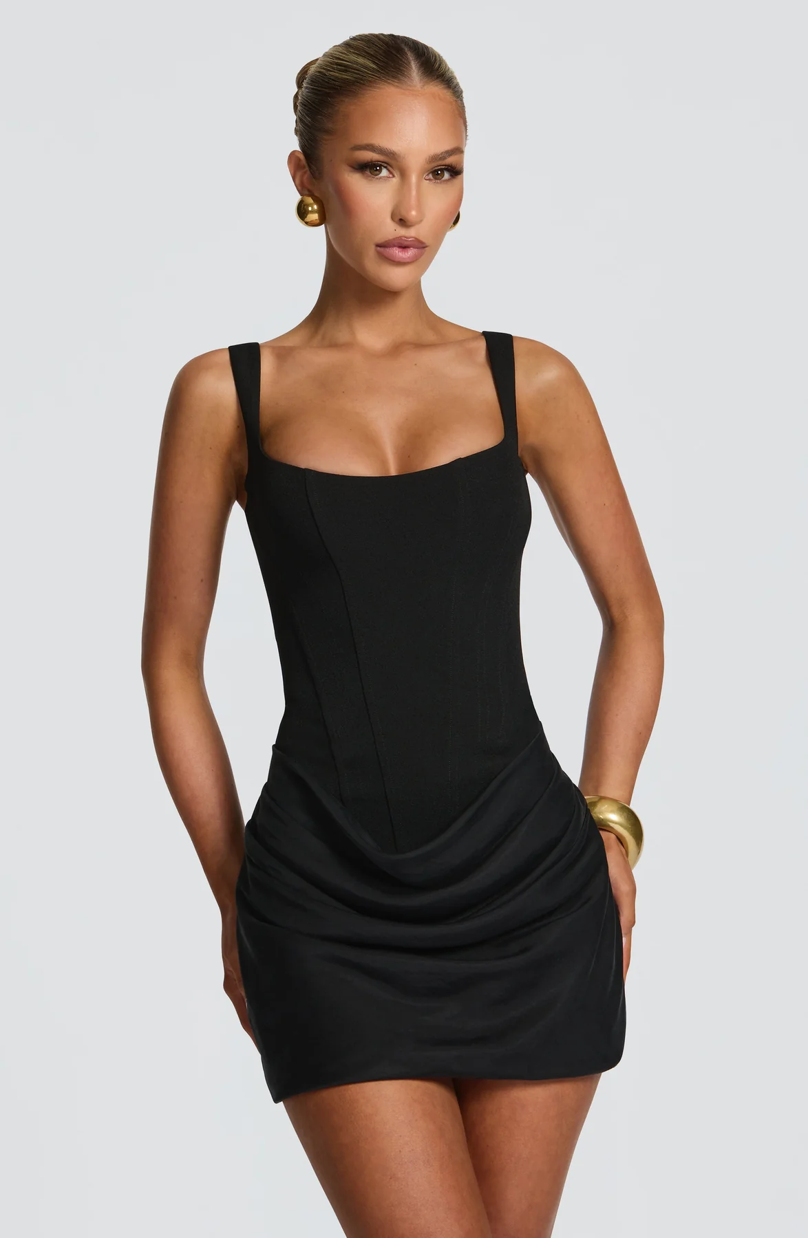 Women's Corset-Bodice Square-Neck Draped Mini Dress
