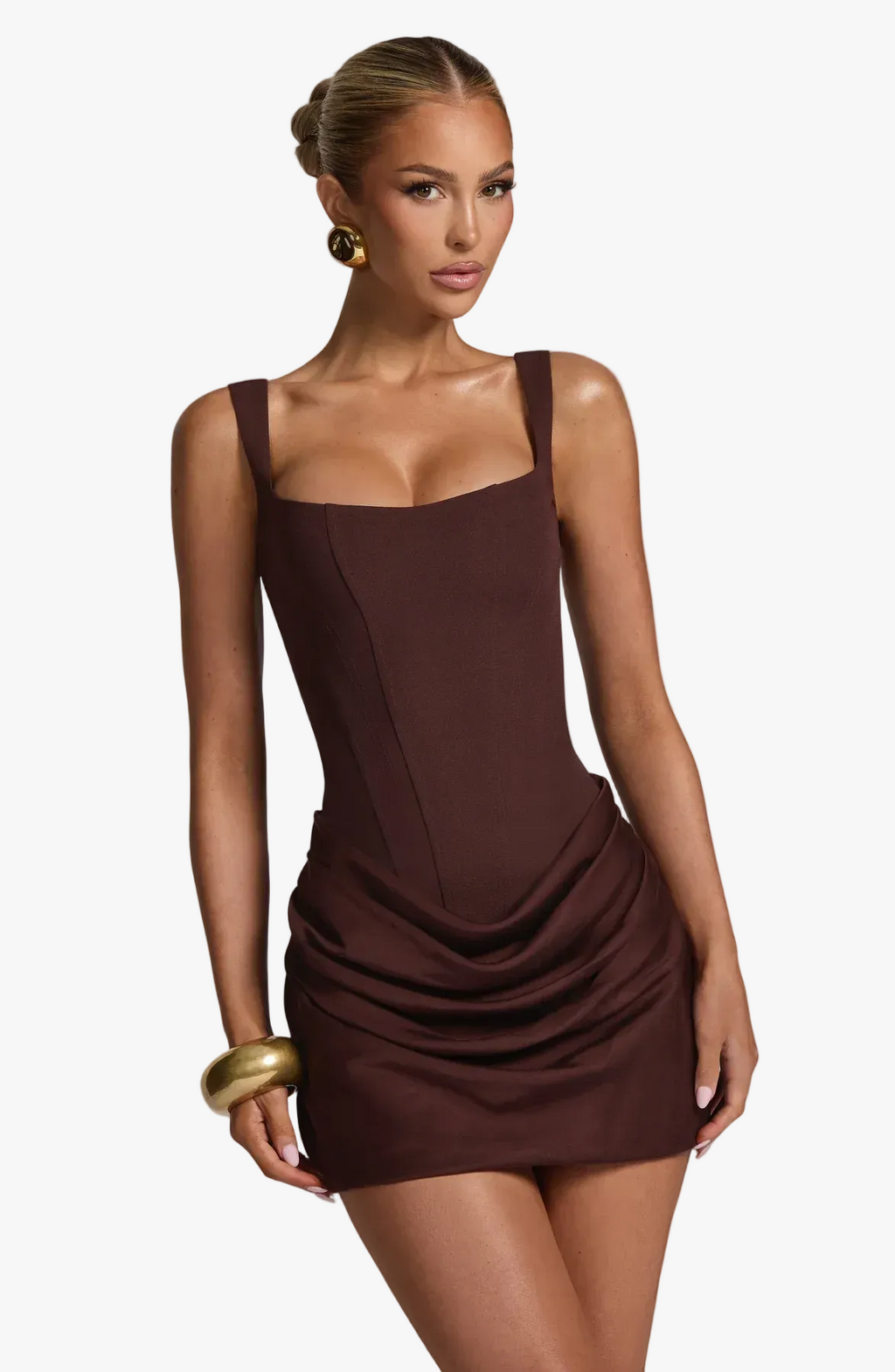 Women's Corset-Bodice Square-Neck Draped Mini Dress