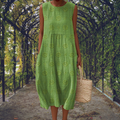 Women's Crinkle Dot-Jacquard Sleeveless Midi Dress