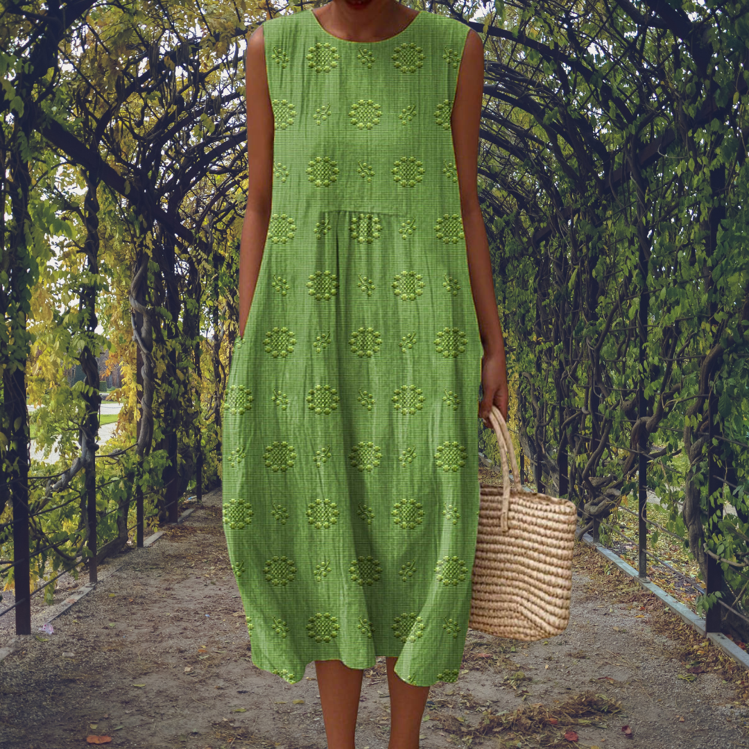 Women's Crinkle Dot-Jacquard Sleeveless Midi Dress