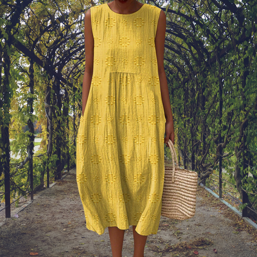 Women's Crinkle Dot-Jacquard Sleeveless Midi Dress