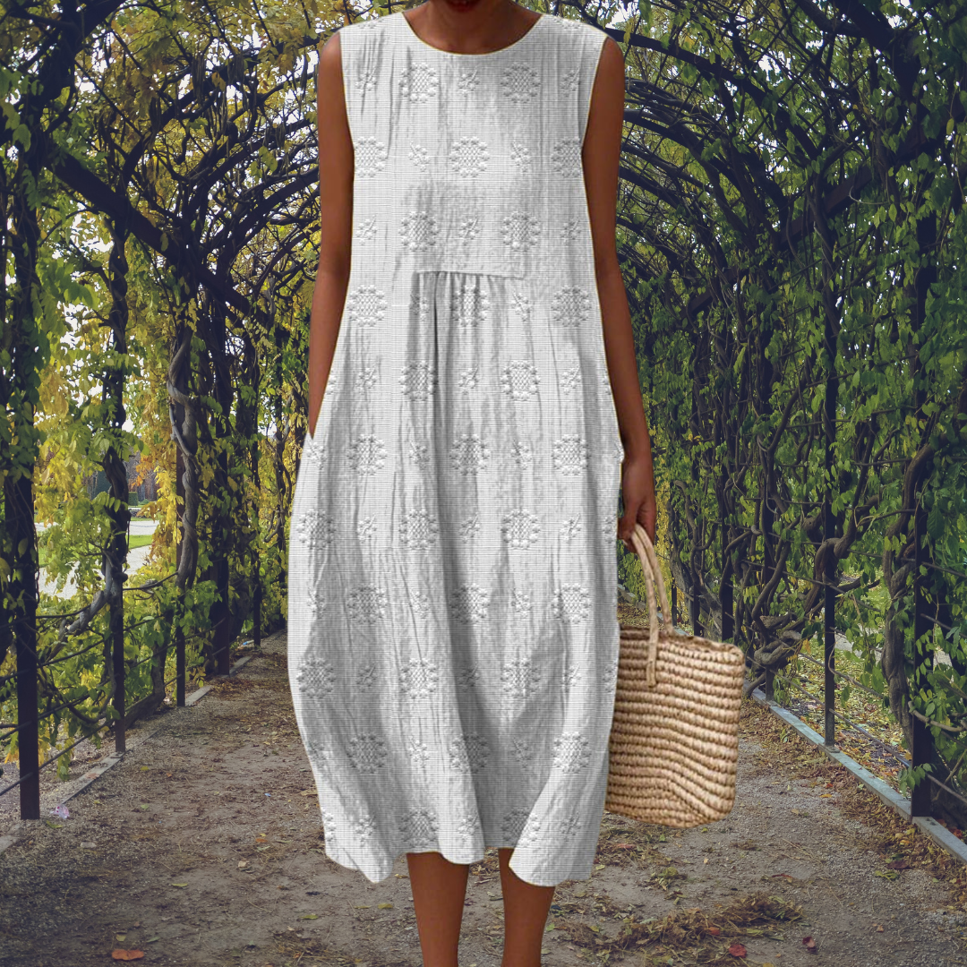 Women's Crinkle Dot-Jacquard Sleeveless Midi Dress
