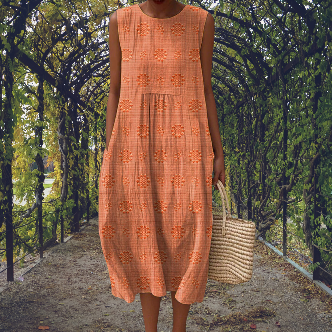 Women's Crinkle Dot-Jacquard Sleeveless Midi Dress