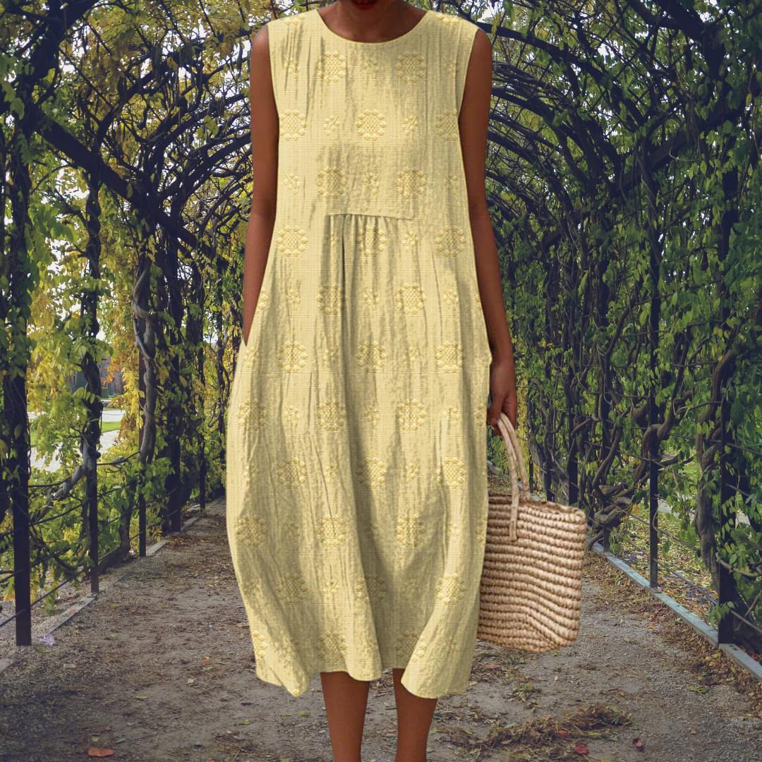 Women's Crinkle Dot-Jacquard Sleeveless Midi Dress