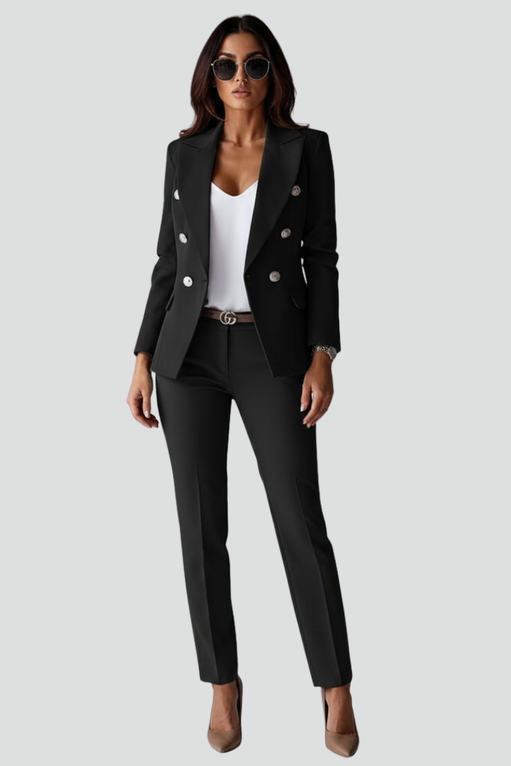Women's Double-Breasted Blazer and Slim Trouser Set