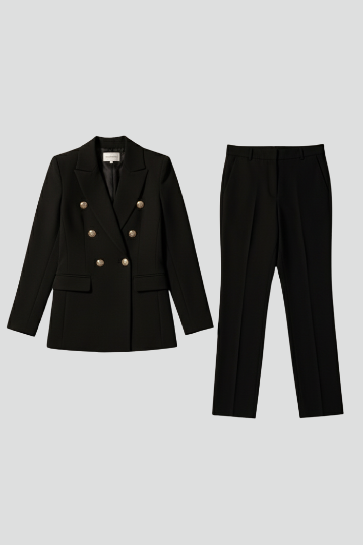 Women's Double-Breasted Blazer and Slim Trouser Set