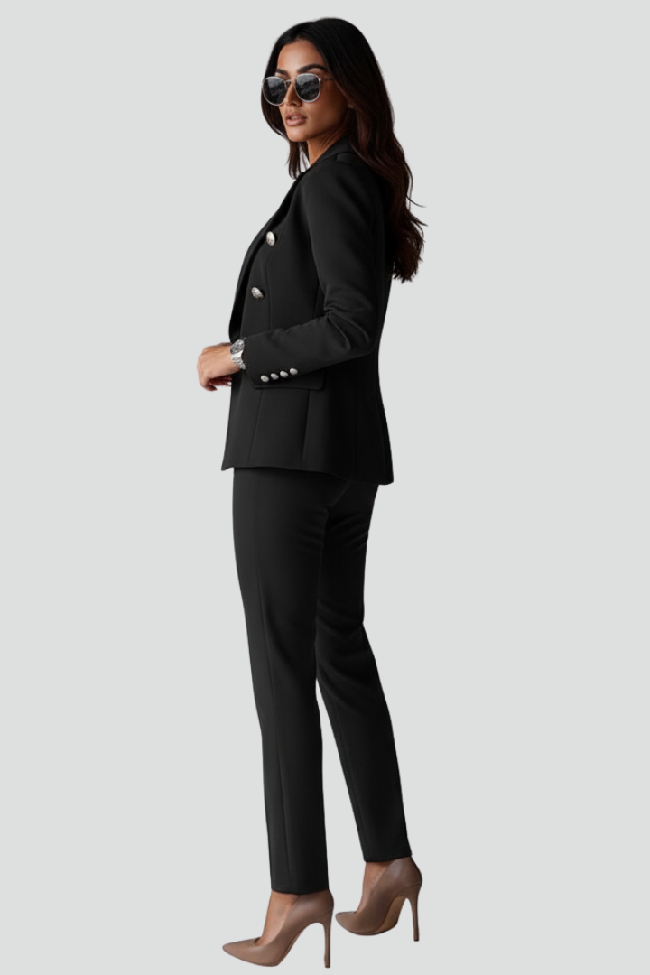 Women's Double-Breasted Blazer and Slim Trouser Set