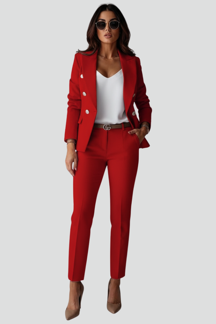 Women's Double-Breasted Blazer and Slim Trouser Set