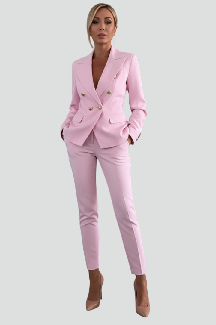 Women's Double-Breasted Blazer and Slim Trouser Set