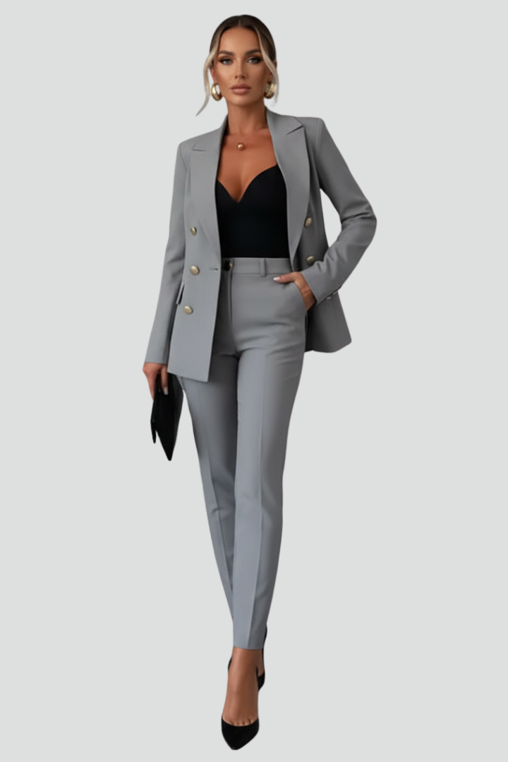 Women's Double-Breasted Blazer and Slim Trouser Set