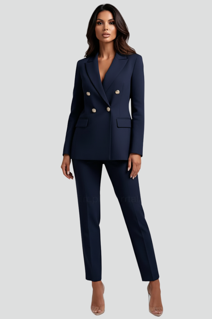 Women's Double-Breasted Blazer and Slim Trouser Set