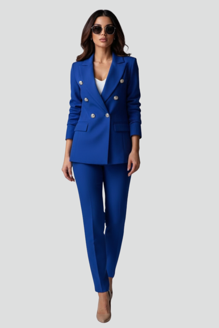 Women's Double-Breasted Blazer and Slim Trouser Set