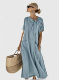 Women's Eleonora Neck-Tie Short-Sleeve Pocketed Midi Dress