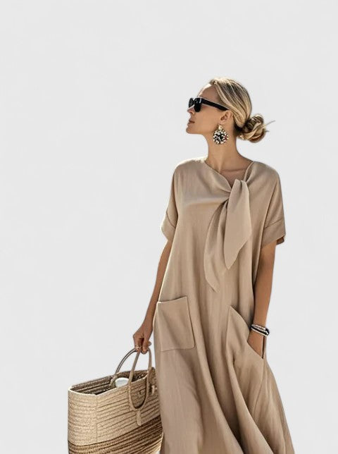Women's Eleonora Neck-Tie Short-Sleeve Pocketed Midi Dress