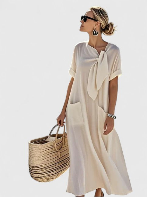 Women's Eleonora Neck-Tie Short-Sleeve Pocketed Midi Dress