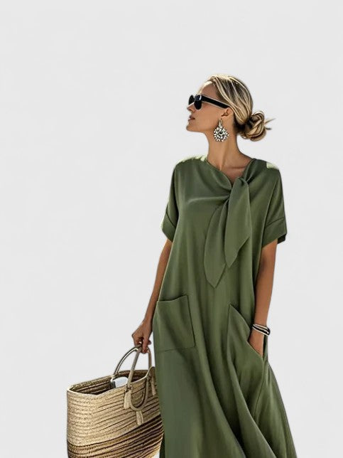 Women's Eleonora Neck-Tie Short-Sleeve Pocketed Midi Dress