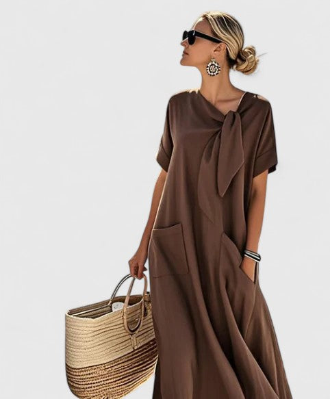 Women's Eleonora Neck-Tie Short-Sleeve Pocketed Midi Dress