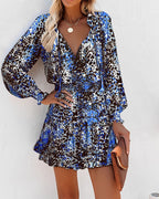 Women's Fern | Neck-Tie V-Neck Tiered Ruffle Mini Dress